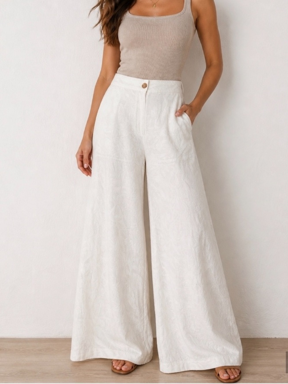 House of Harlow 1960 Palm Leaf Jacquard Wide Leg High Rise Pants • NWT